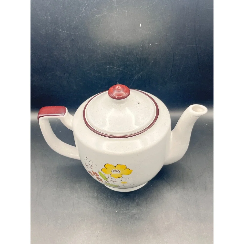 Vtg JMP Casualstone Japan Stoneware‎ Teapot Decorated Floral Daisy Retro 1970s